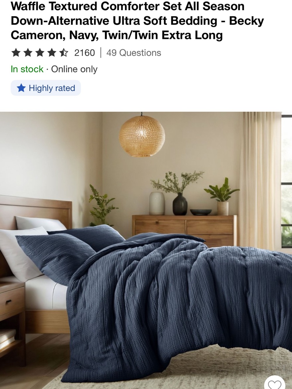 Navy Waffle Textured Comforter - All-Season Bedding - New in packaging